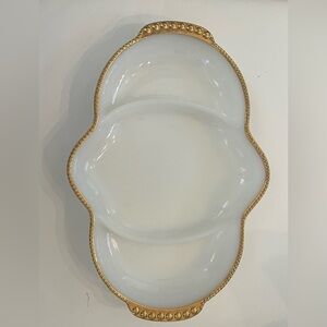 Fire king gold accented ceramic 3 section bowl